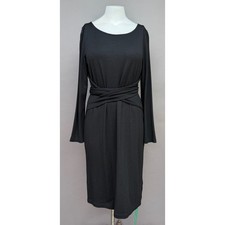 Talbots Black Long Sleeve Wrap Waist Midi Dress Large NEW Wool Desk to Dinner
