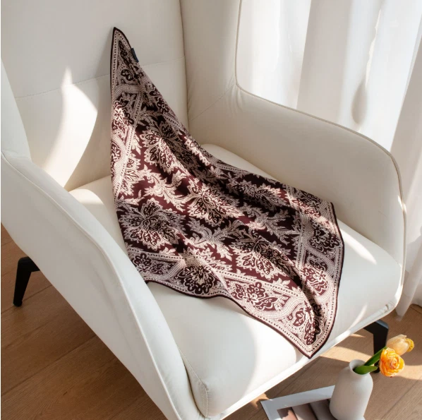 70% Cachemira 30% Seda Bandann 65X65cm Mantón Naranja Encaje Estampado Bufanda Envoltura Cuadrada Foto 2 de 4