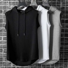 Men's Sleeveless Hoodie T Shirt Bodybuilding Gym Fitness Vest Tank Tops