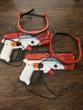 Nerf Laser Tag Blasters/Guns Lot of 2 with 2 Headsets/Headbands Red White Blue