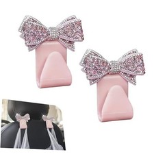 Bling Bow Purse Hook for Car, Cute Seat Headrest Hooks, Automotive 2 PCS Pink