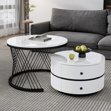 Round Nesting Coffee Table Set of 2 End Table Center Table with Storage Drawers