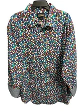 Cremieux Premium Denim 3XB Shirt Blue Green Geometric Print Stretch Long Sleeves