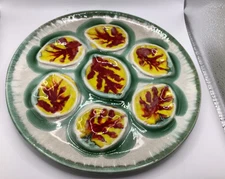 Oyster Plate Breton Decor France Vintage Mid Century Hand Painted Glazed Beauty