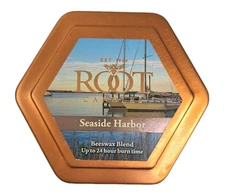 NEW ROOT Candle Seasode Harbor Honeycomb Hexagon  Tin Lid Beeswax 4 oz 