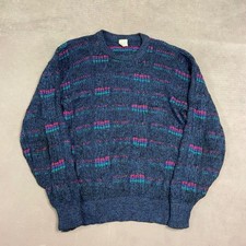 Vintage Knitted Jumper Abstract Patterned Grandad Knit Sweater Men's M