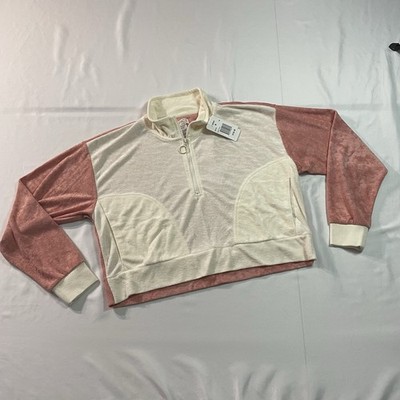 NWT L*Space Best Life Pullover M Primrose Cream Colorblock Terry Cloth Half Zip