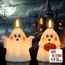 Halloween Ghost Flickering Flameless Candles with 6 Hour Timer, 2-Ghost Lights