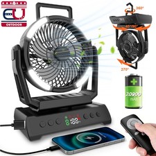 20000mAh Portable Camping Fan w/LED Tent Light USB Rechargeable Hanging Lantern