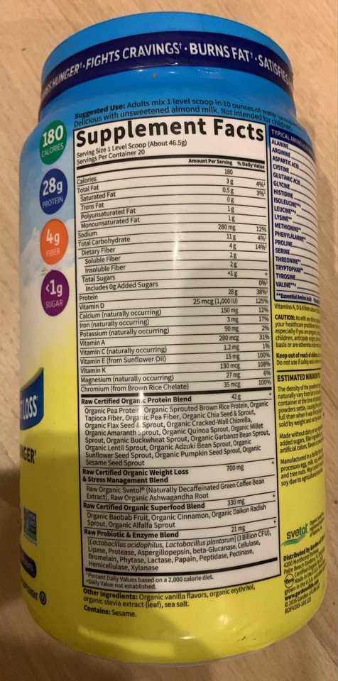Garden of Life Raw Organic Fit Alta Proteína para Pérdida de Peso - Vainilla 32.8 OZ Foto 2 de 3