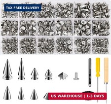 455PCS Punk Spikes and Studs Kit for Clothing, 12 Sizes Premium Metal Cone Spike