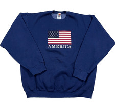 Vintage American Flag Sweatshirt Men Large Blue Crewneck Sweater 90s Sewn Logo