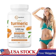 Turmeric Curcumin 95% – 1000mg with Ginger, Black Pepper, MCT – 120 Veggie Caps