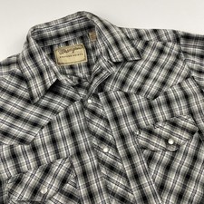 Wrangler Western Shirts Men s M Pearl Snap Short Sleeve Plaid Black Cotton Blend