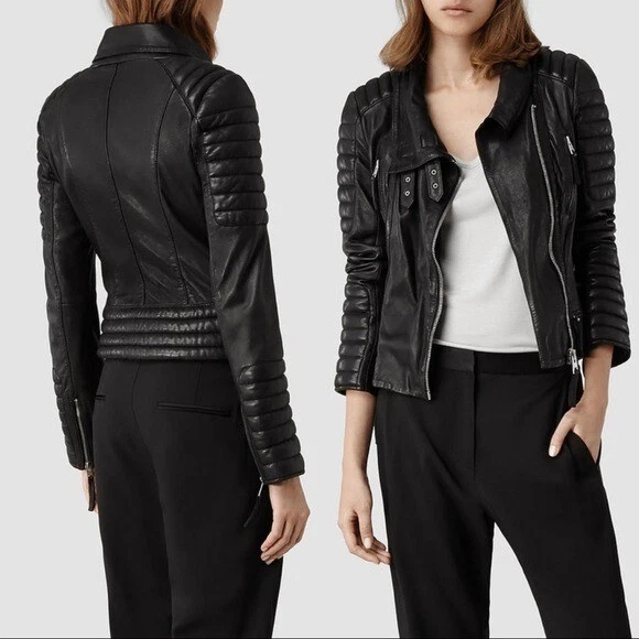 NWT Allsaints Steine Leather Biker Jacket Size US2 (UK6) | eBay