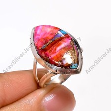 Pink Oyster Turquoise Ring 925 Sterling Silver Statement Boho Rings Gift for Her