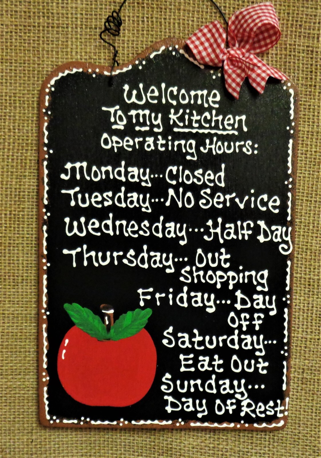 Kitchen Operating Hours APPLE Kitchen Operating Hours SIGN Plaque Wall Art Hanger Fruit Country ...