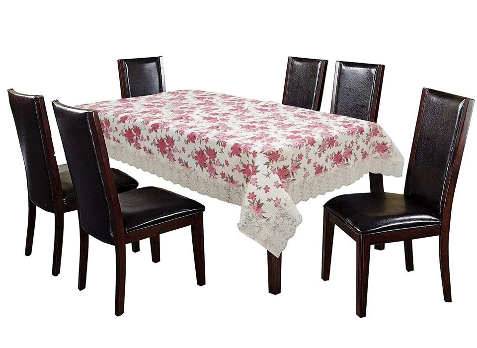 New Floral Design PVC 6 Seater Dining Table Cover (Size: 150 cm x 216 cm, Cream) - Image 2 of 3