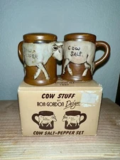 RON GORDON Designs Vintage 1987 COW Collectors SALT PEPPER SHAKERS NEW IN BOX