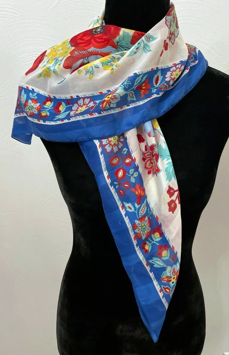 Silken Polyester By Berkshire Womens Square Scarf OS Blue Floral Print Italy