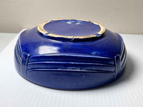 VINTAGE MCM MODERNIST NAVY BLUE DRAPE ART POTTERY BOWL DISH 8" - Picture 5 of 6