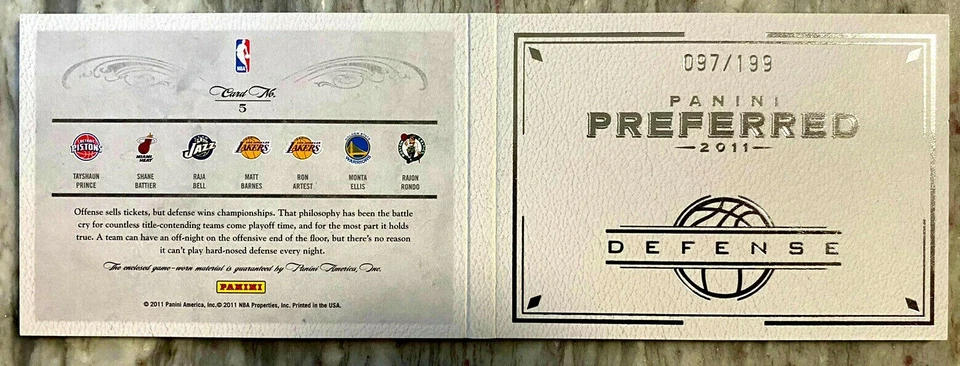 Prince/Battier/Barnes/Artest/Rondo 2011 Preferred 6-Clr 7-Parches Card #097/199!!! Foto 4 de 4