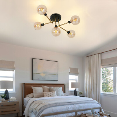 Stilnovo Style 5-Light Chandelier Ceiling 85-240V Globe Fixture Downlight Amber