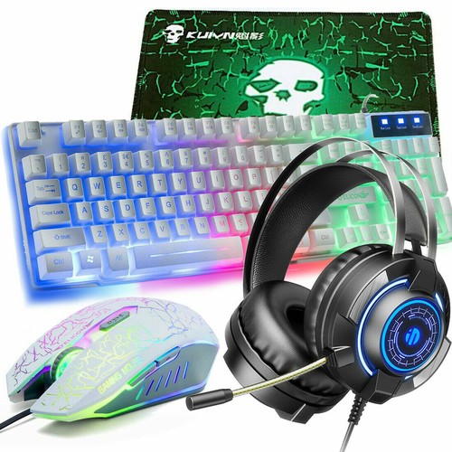 Wired Gaming Keyboard Mouse and Headset Combo Rainbow LED Backlit For PC PS4 MAC - Picture 20 of 20