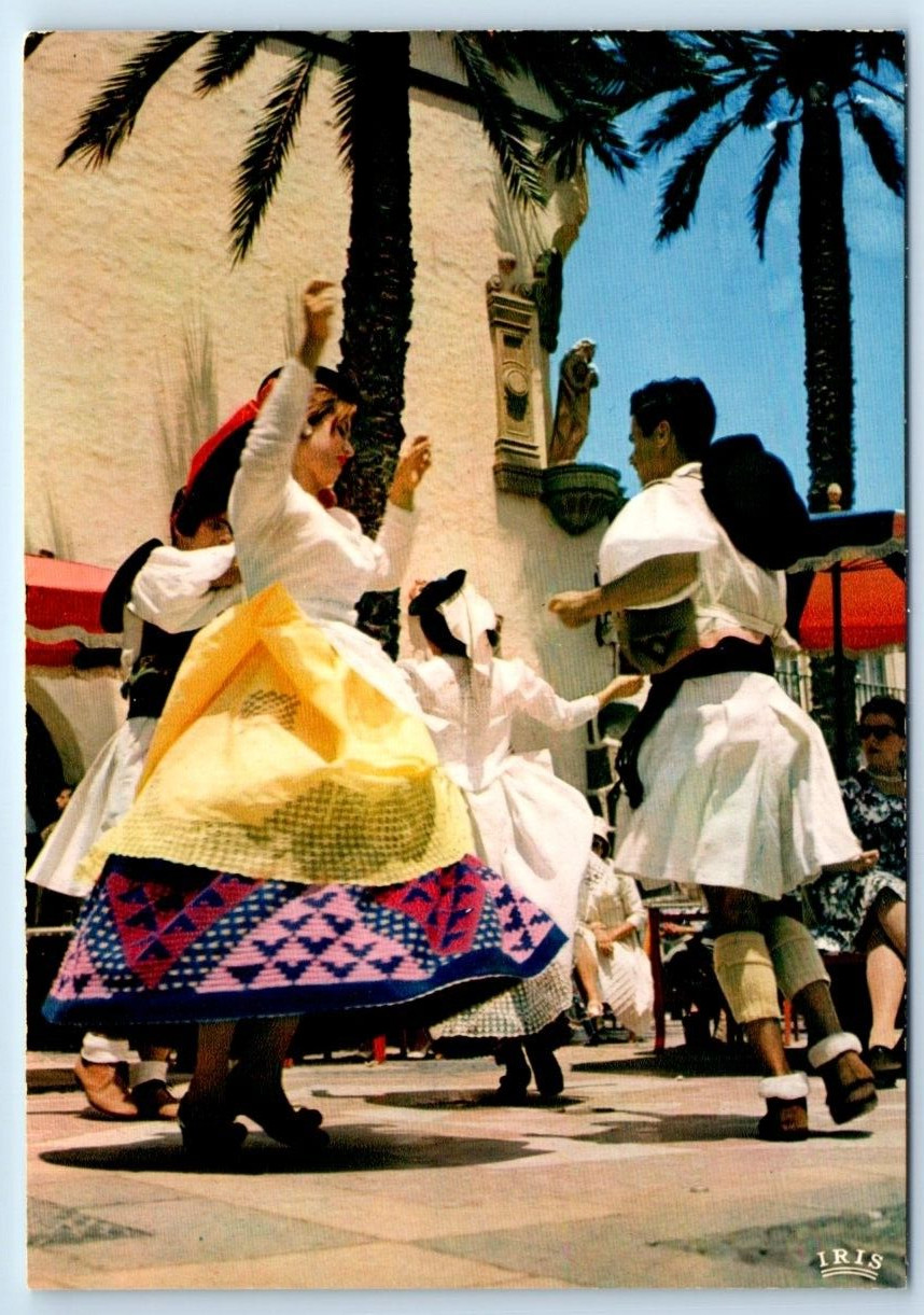 Postal de baile folclórico en pueblo canario 4x6