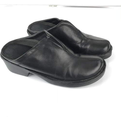 Zuecos cómodos sin cordones de cuero negro mulas talla 8 (ss12) - Imagen 4 de 8