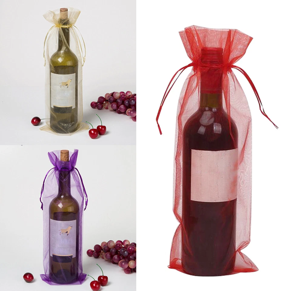 10/30x Organza Wine Bags, Sheer Mesh Bottle Gift Pouches Wine Covers Dresses UK - Image 4 of 4
