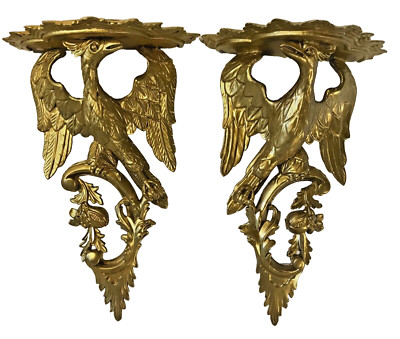 George III Style Carved & Gilded Wood Ho-Ho Phoenix Bird Wall Brackets 18.25  H