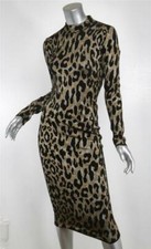 VERSACE Womens Metallic Leopard Animal Print Long Sleeve Midi Dress IT38 US2 NEW