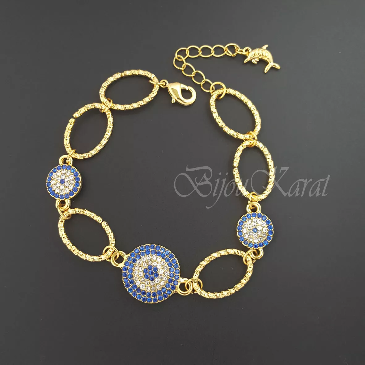 Nazar Gold Armband 18 Karat vergoldet Blaues Auge Altin Kaplama