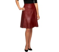 Dennis Basso Faux Leather Gored Flared Skirt Back Zipper Line Wine 0 A258054 Dennis Basso Faux Leather Gored Flared Skirt Back Zipper Line Wine 0 A258054