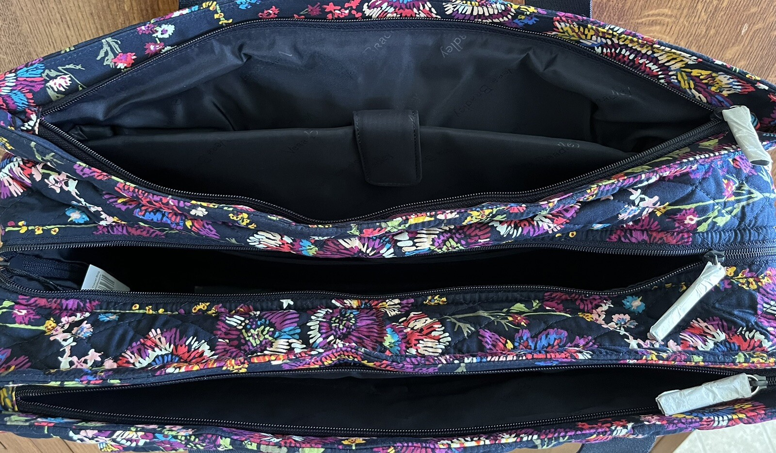 Vera Bradley Triple Compartment Travel Bag Laptop Midnight Flowers Pattern $135