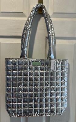 CLINIQUE Large Silver Inside Green Tote Puffy Bag RARE BRAND NEW