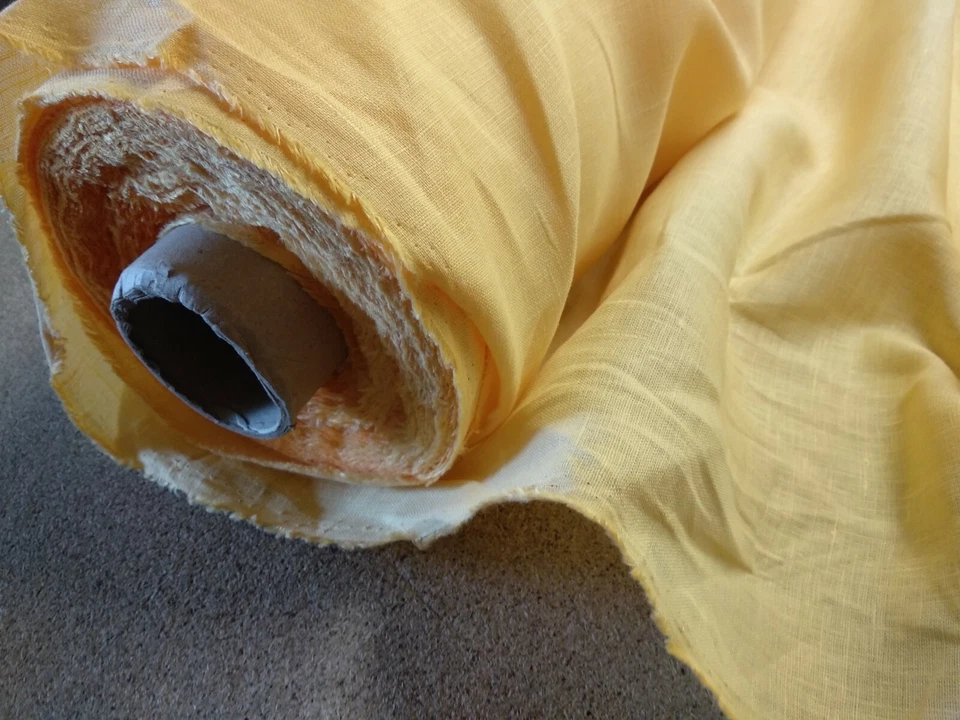 100% linen fabric - yellow -   french belgium flax dense medium - for clothing - Image 4 of 4