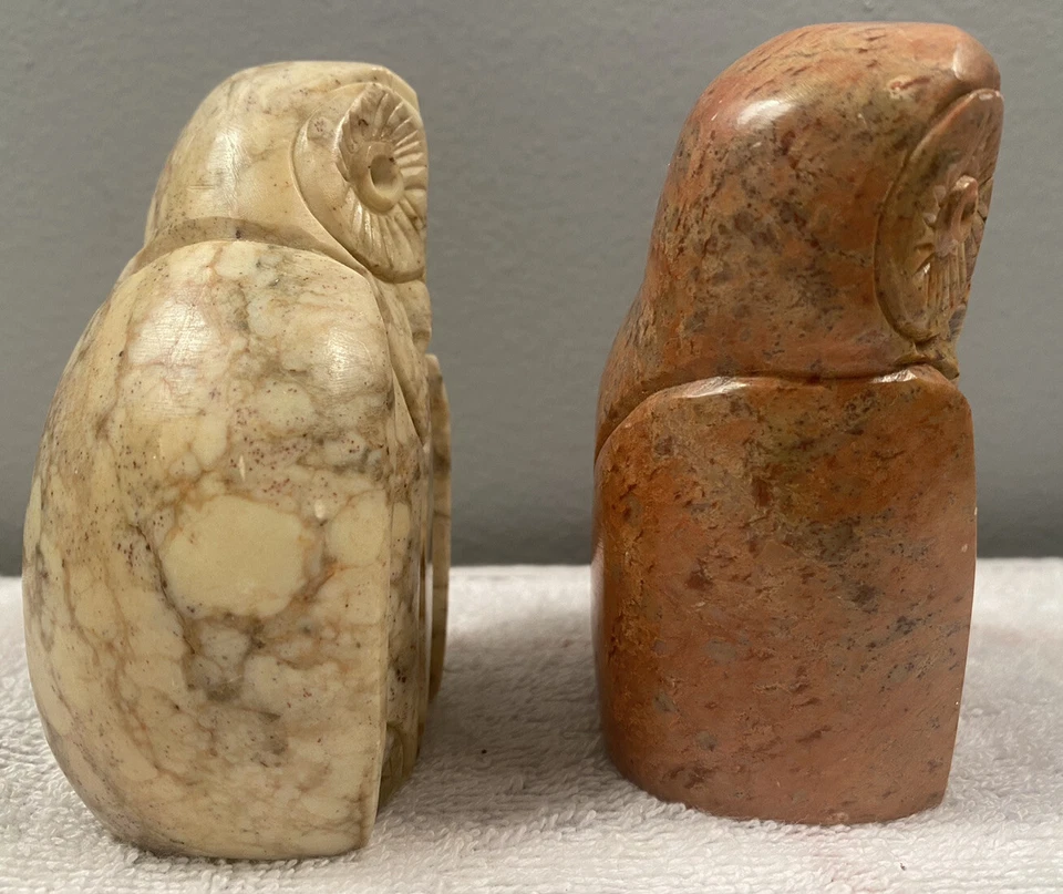 "Dos estatuillas de estatua pulidas de búho tallado en granito bonitas piezas 3 1/2""" Foto 4 de 4