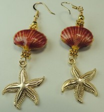 Shell Cloisonne Earrings with Fancy Starfish Handmade