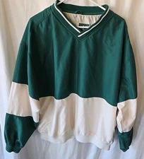 Vintage Wear Guard Pullover V-Neck Green & White Size L Windbreaker Water Resist