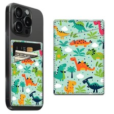 AFYEWKC Phone Card Holder Leather, Dual Pocket Universal, Cute Dinosaurs