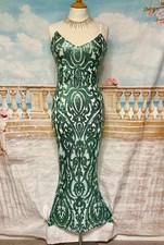 Maxi Evening Dress 8 10 Green Sequin S Prom Ballgown Stretch Great Gatsby Deco
