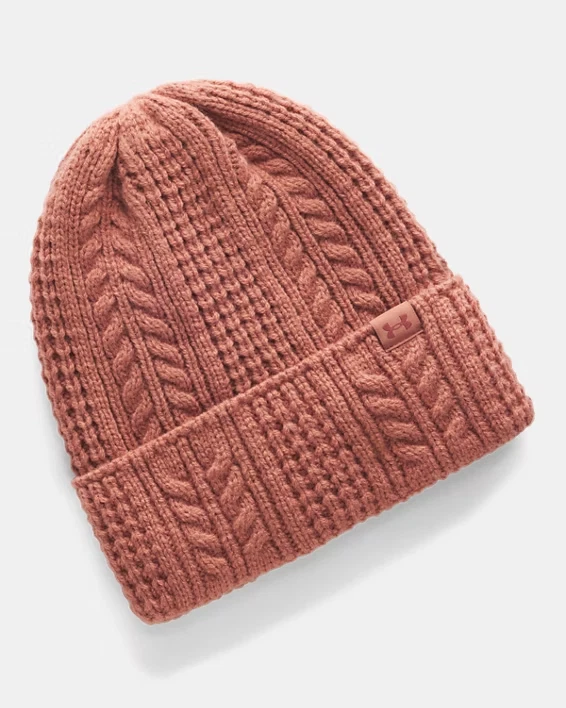 Under Armour Women's UA Halftime Cable Knit Beanie Winter Hat 1386639 - Pink
