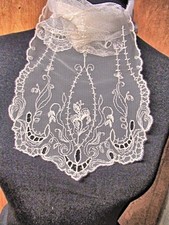 Vtg Lady's Lappet Scarf 36" Limerick Lace Floral Embroidered Net d