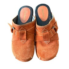 Skechers Vintage Burnt Orange Suede Wooden Clogs Mules Boho Studded Size 7Shoes