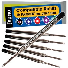 Parker Gel Ballpoint Pen Refill Black 7Mm Medium Tip Quality 6 Pack