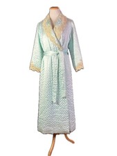 Vintage Flo Weinberg Bergdorf Goodman Size M Quilted Satin Robe Lace Trim Flaws