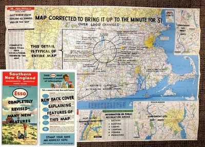 Rare 1951 South New England ''Overprint'' Road Map for Dealers   Std Oil NJ (Esso)