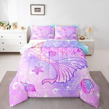 Mermaid Comforter Set Twin Size for Kids Girls Rainbow Purple Mermaid Tail Pr...